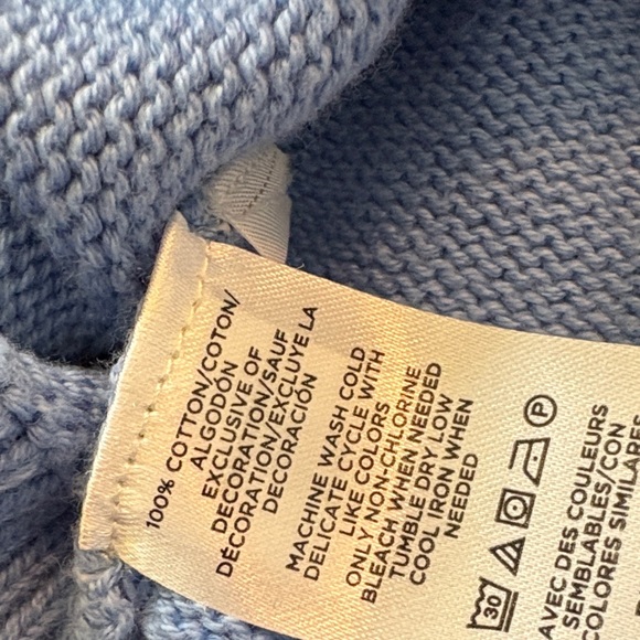 LOFT Sky Blue Crewneck Sweater with Embroidered Floral Puff Sleeves - Picture 6 of 6